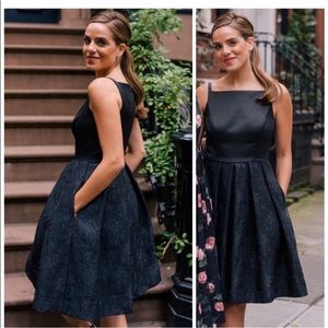 Gal Meets Glam Event / Occasion Tea Length Black Brocade Dress with Pockets Sz 4